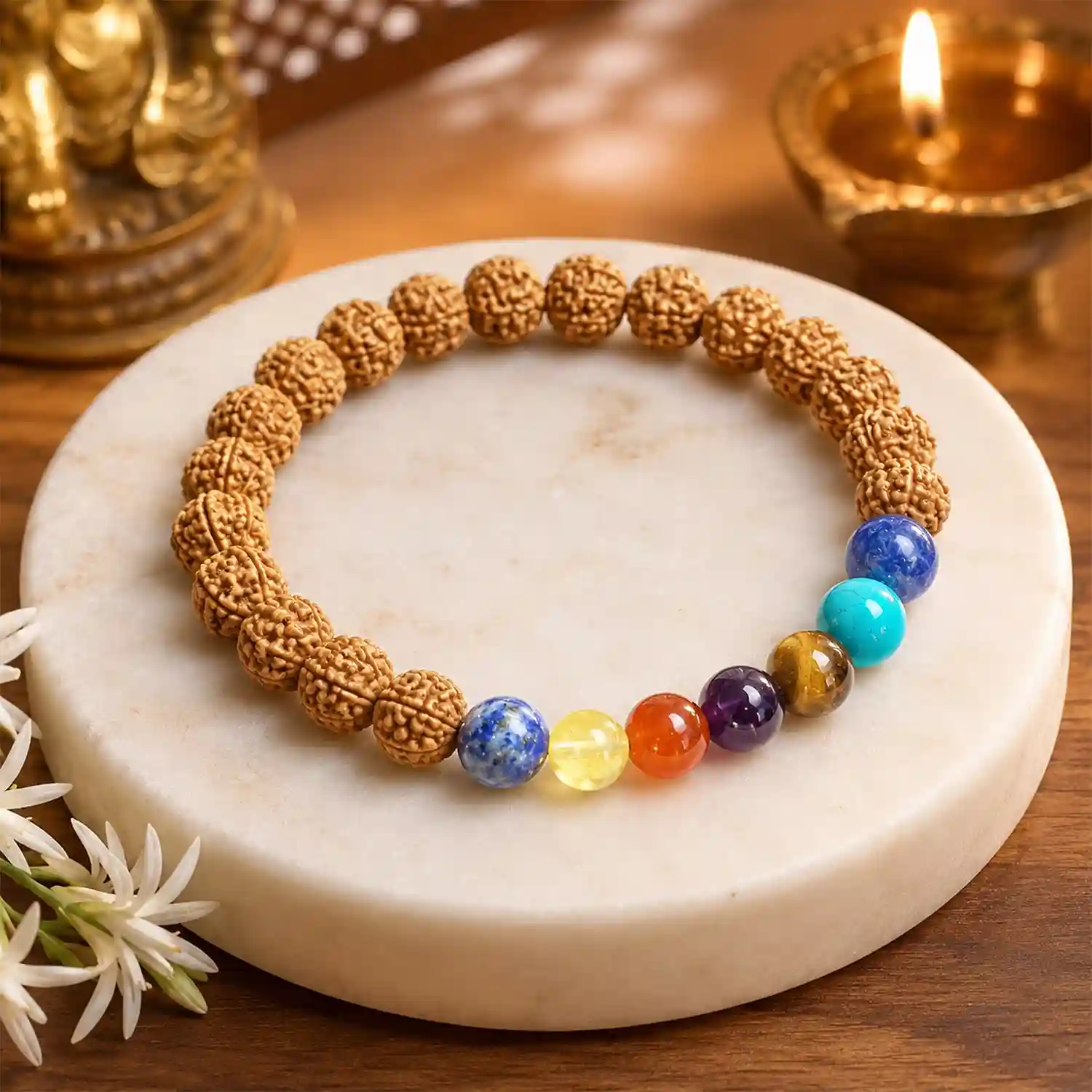 7 Chakra Rudraksha Bracelet with Multicolour Stone Beads